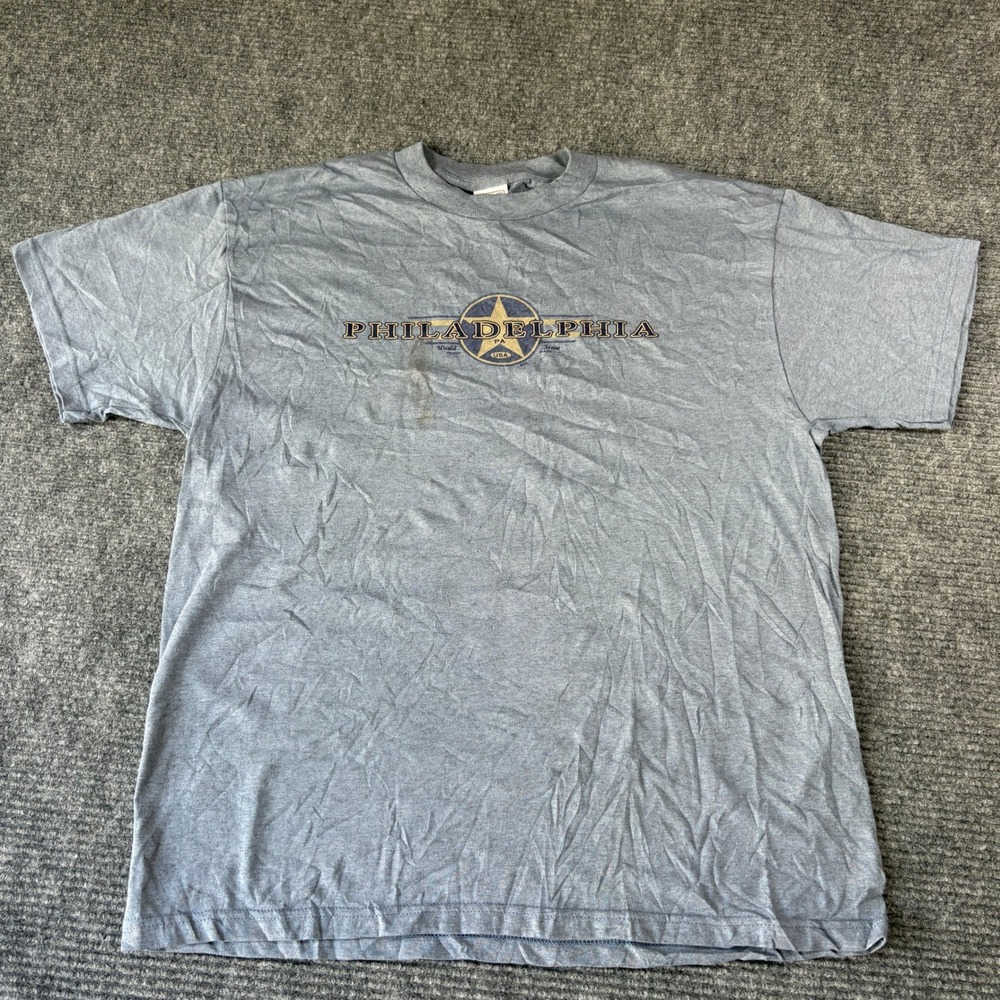 Vintage Delta Pro Weight Philadelphia PA Graphic T-Shirt Mens Large Gray Short